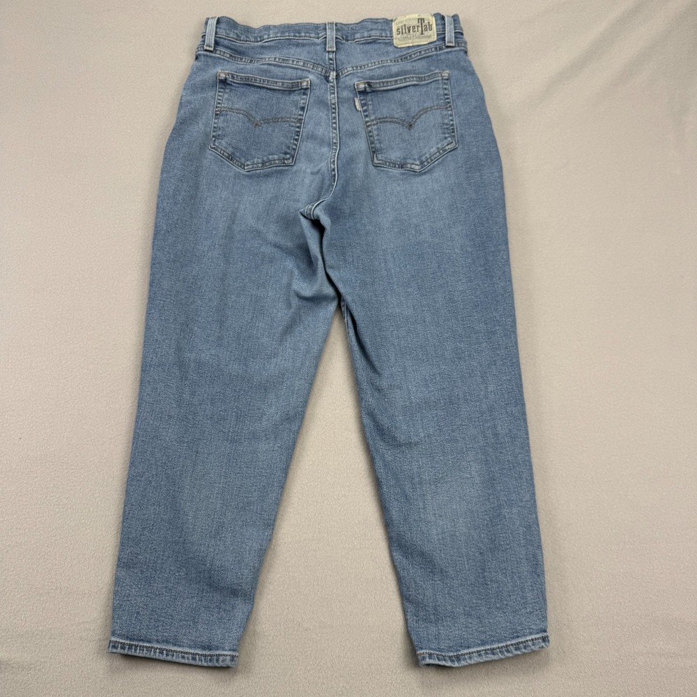 Levi's Silver Tab Mom‎ Jeans Women's Size 32x27 High-Rise Tapered Blue Denim - Picture 8 of 16